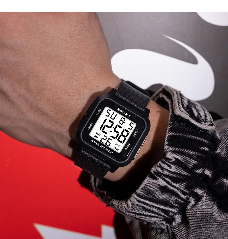 YIKAZE Sports Men Watch Retro Square Men's Digital Watch Multifunction Military Alarm Clock LED Wristwatch for Male Kids Gifts