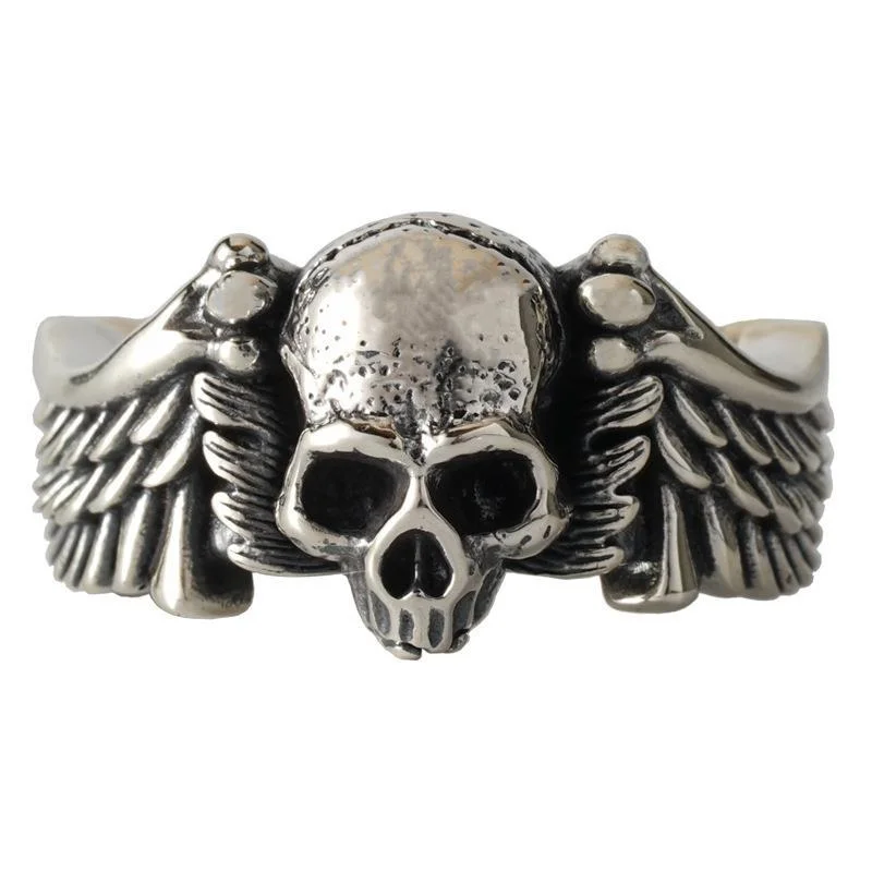 Ring Unisex Retro Vintage Vintage Hip-hop Personality Wings Skull Head Opening Ring Wholesale