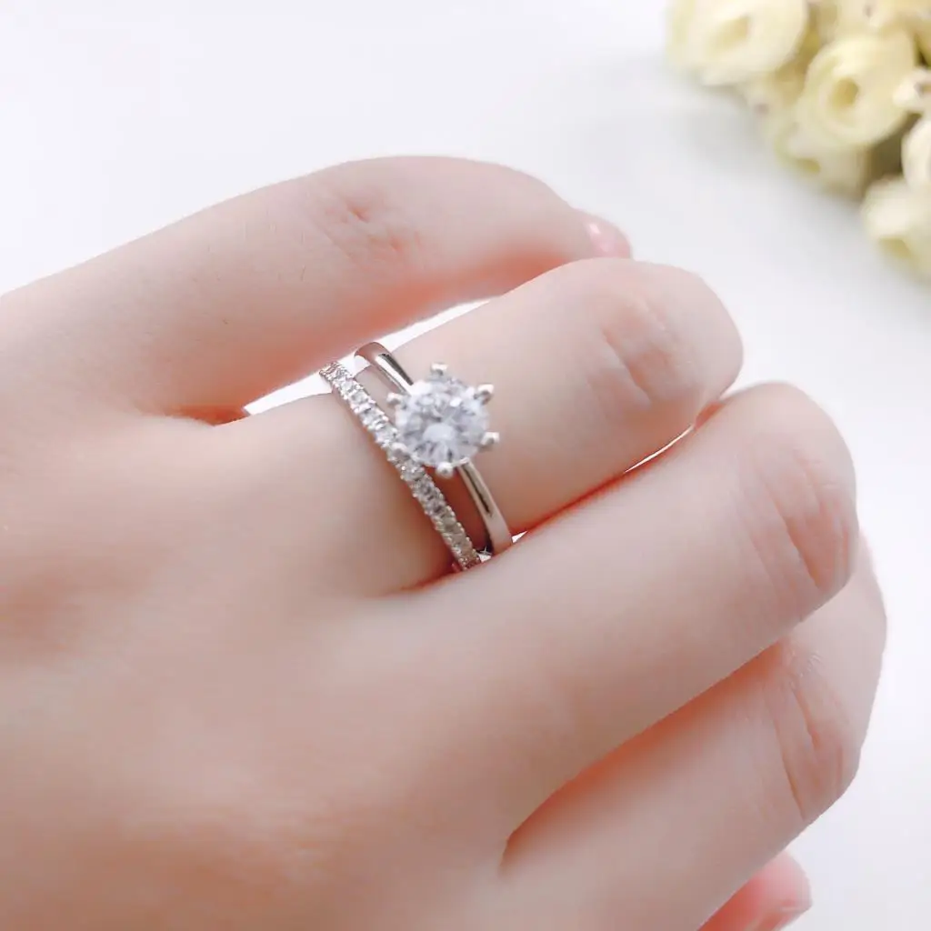 Adjustable Solitaire Rings for Women Bridal Classic Silver Color AAA+Cubic Zirconia Wedding Engagement Marriage Ring Jewelry