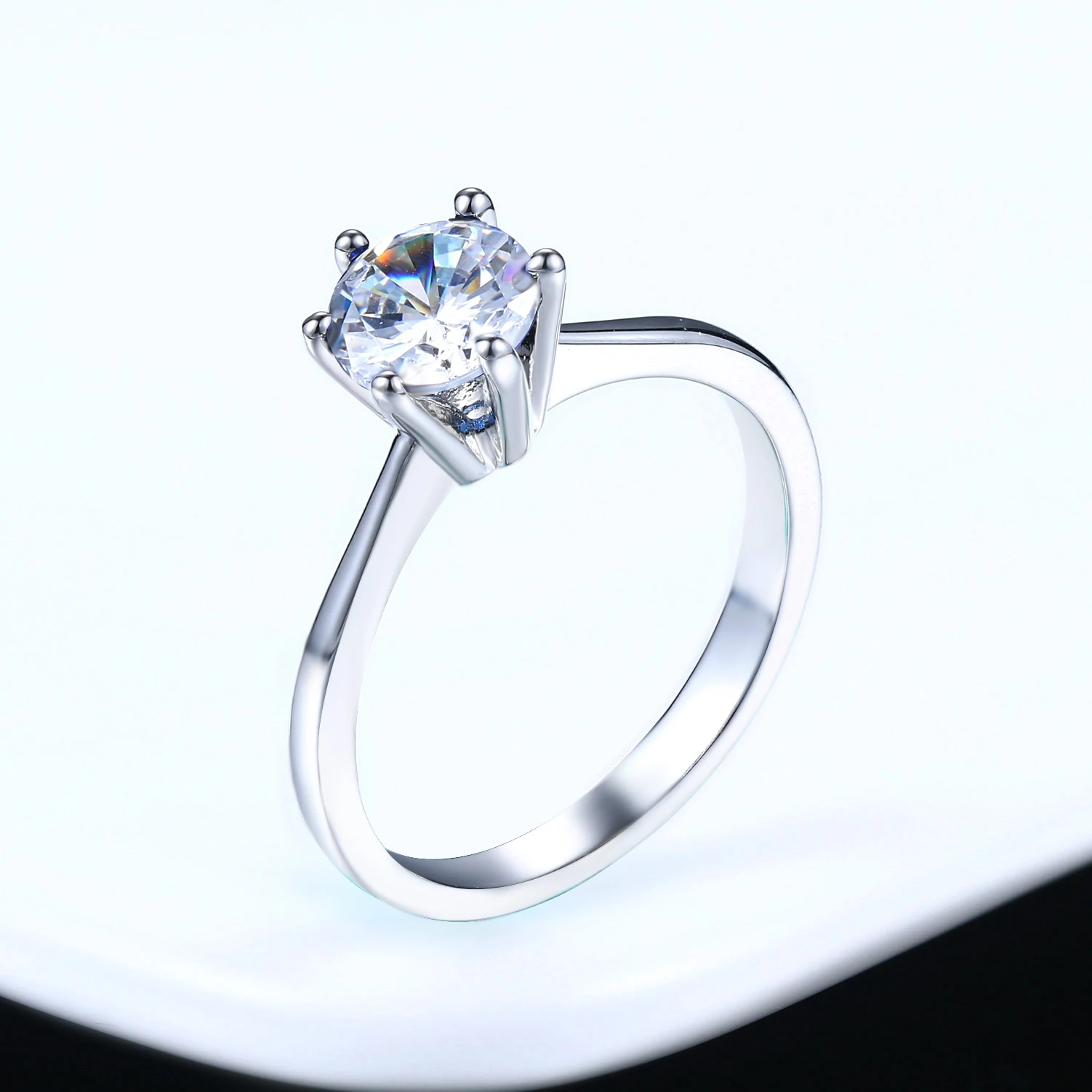 Adjustable Solitaire Rings for Women Bridal Classic Silver Color AAA+Cubic Zirconia Wedding Engagement Marriage Ring Jewelry