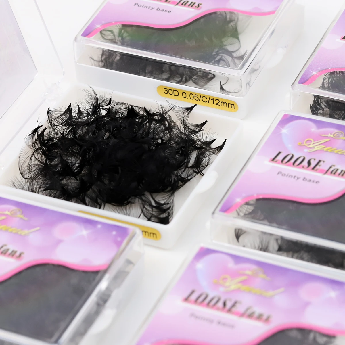 AGUUD 3D-20D Loose Fans Lash Mixed Length Sharp Pointy Stem Promade Volume Fans Eyelash Extension Thin Base Russian Volume Cilio