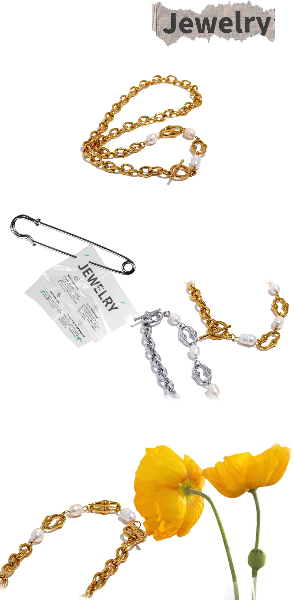 Yhpup High-Grade Natural Freshwater Pearls Metal Chain Fashion Necklace Trendy 18K PVD Plated Attractive Women Jewelry Gift