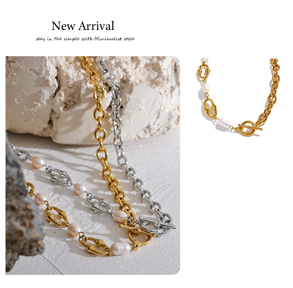 Yhpup High-Grade Natural Freshwater Pearls Metal Chain Fashion Necklace Trendy 18K PVD Plated Attractive Women Jewelry Gift