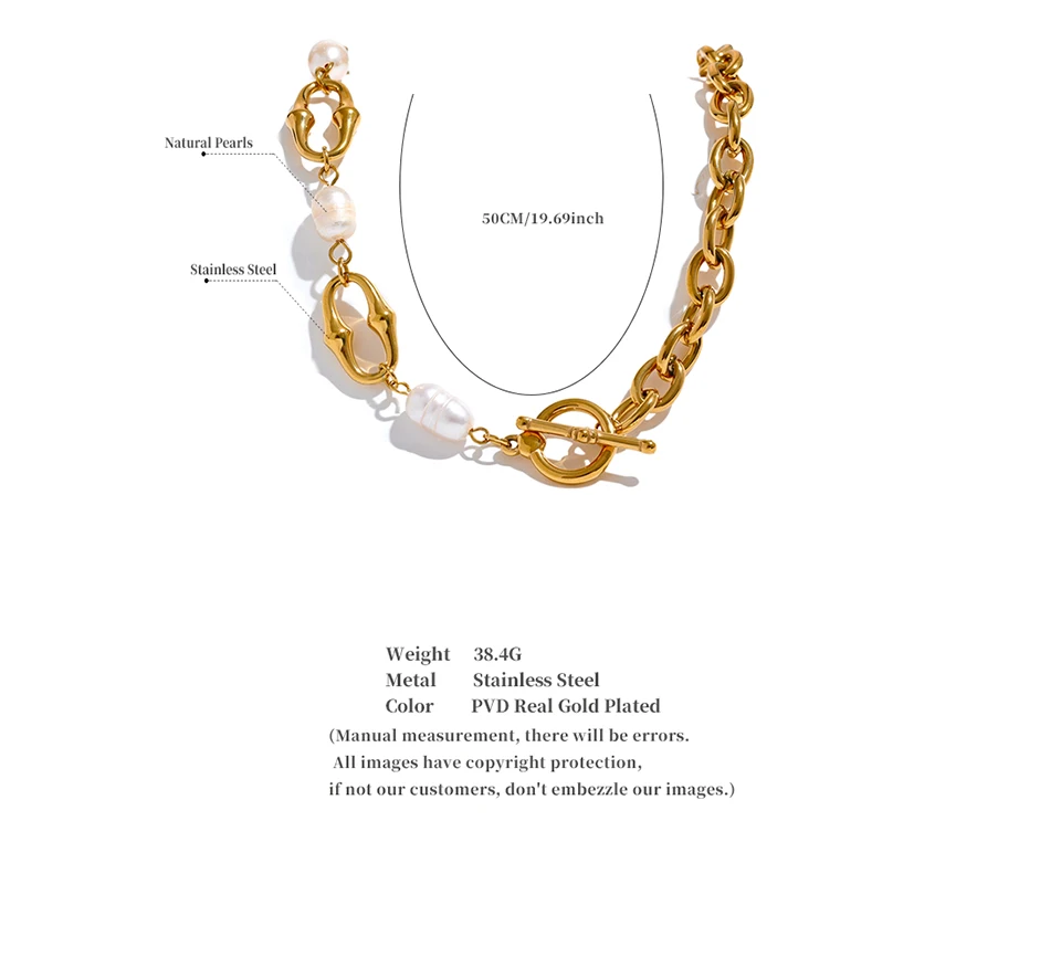 Yhpup High-Grade Natural Freshwater Pearls Metal Chain Fashion Necklace Trendy 18K PVD Plated Attractive Women Jewelry Gift