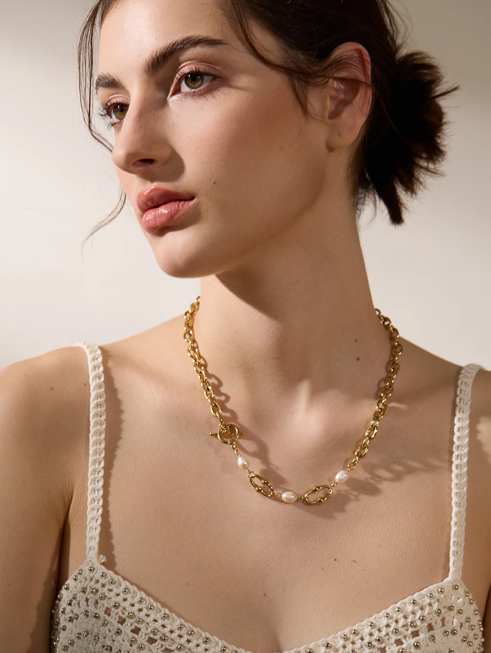 Yhpup High-Grade Natural Freshwater Pearls Metal Chain Fashion Necklace Trendy 18K PVD Plated Attractive Women Jewelry Gift