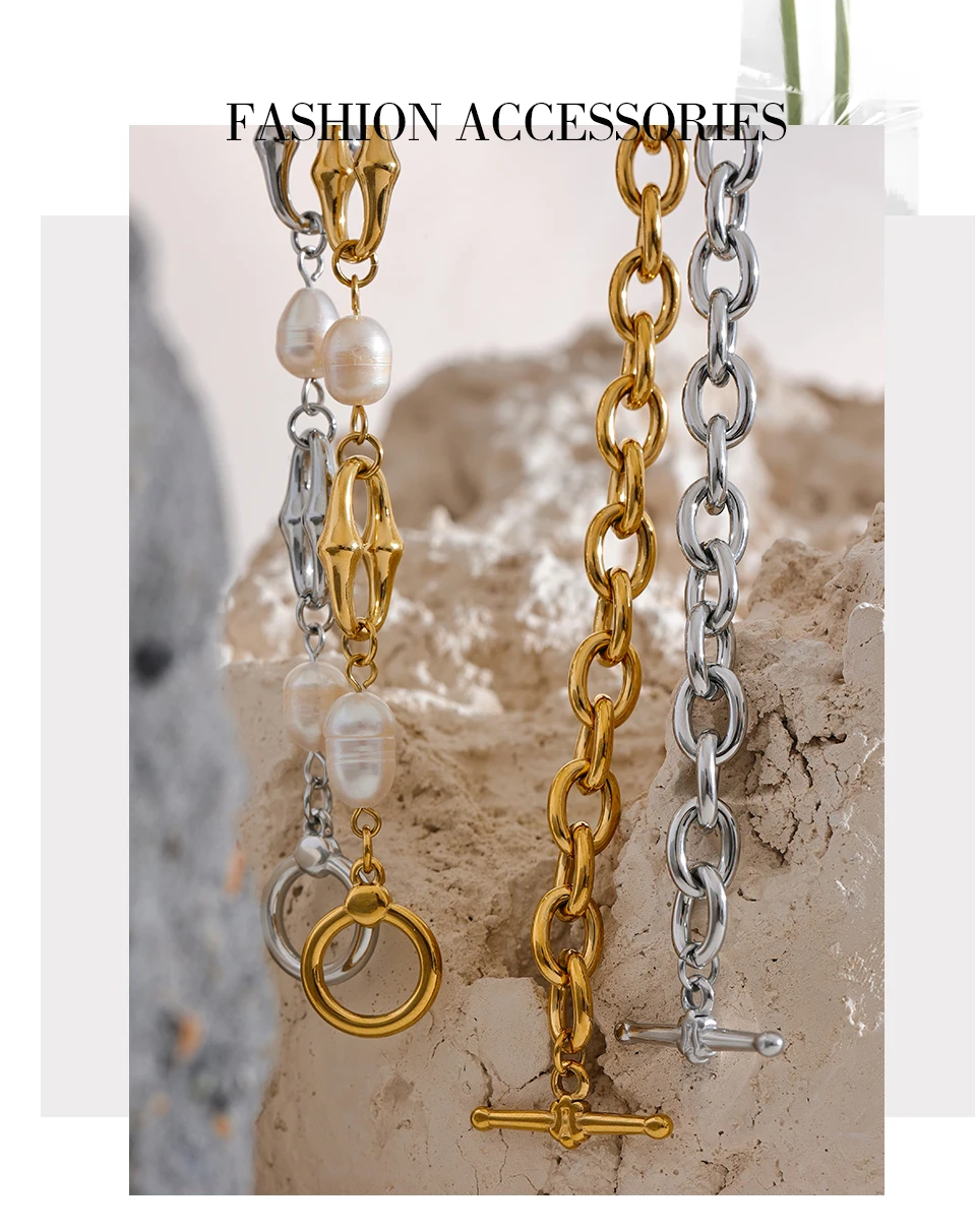 Yhpup High-Grade Natural Freshwater Pearls Metal Chain Fashion Necklace Trendy 18K PVD Plated Attractive Women Jewelry Gift