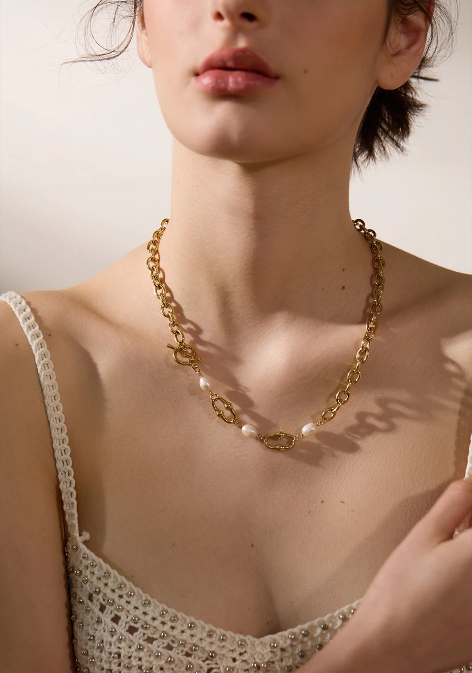 Yhpup High-Grade Natural Freshwater Pearls Metal Chain Fashion Necklace Trendy 18K PVD Plated Attractive Women Jewelry Gift