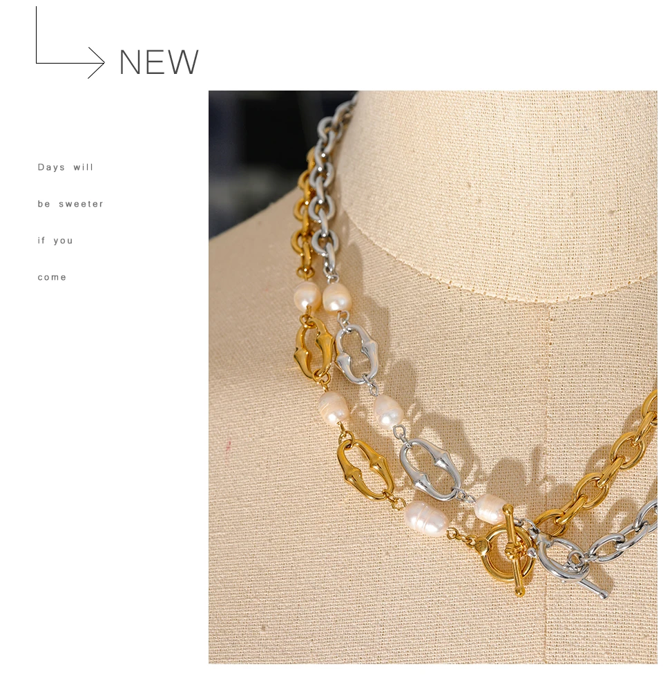 Yhpup High-Grade Natural Freshwater Pearls Metal Chain Fashion Necklace Trendy 18K PVD Plated Attractive Women Jewelry Gift