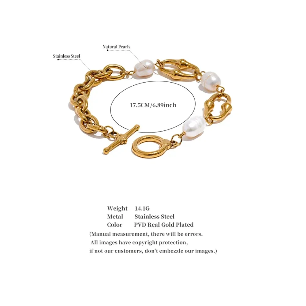 Yhpup High-Grade Natural Freshwater Pearls Metal Chain Fashion Necklace Trendy 18K PVD Plated Attractive Women Jewelry Gift