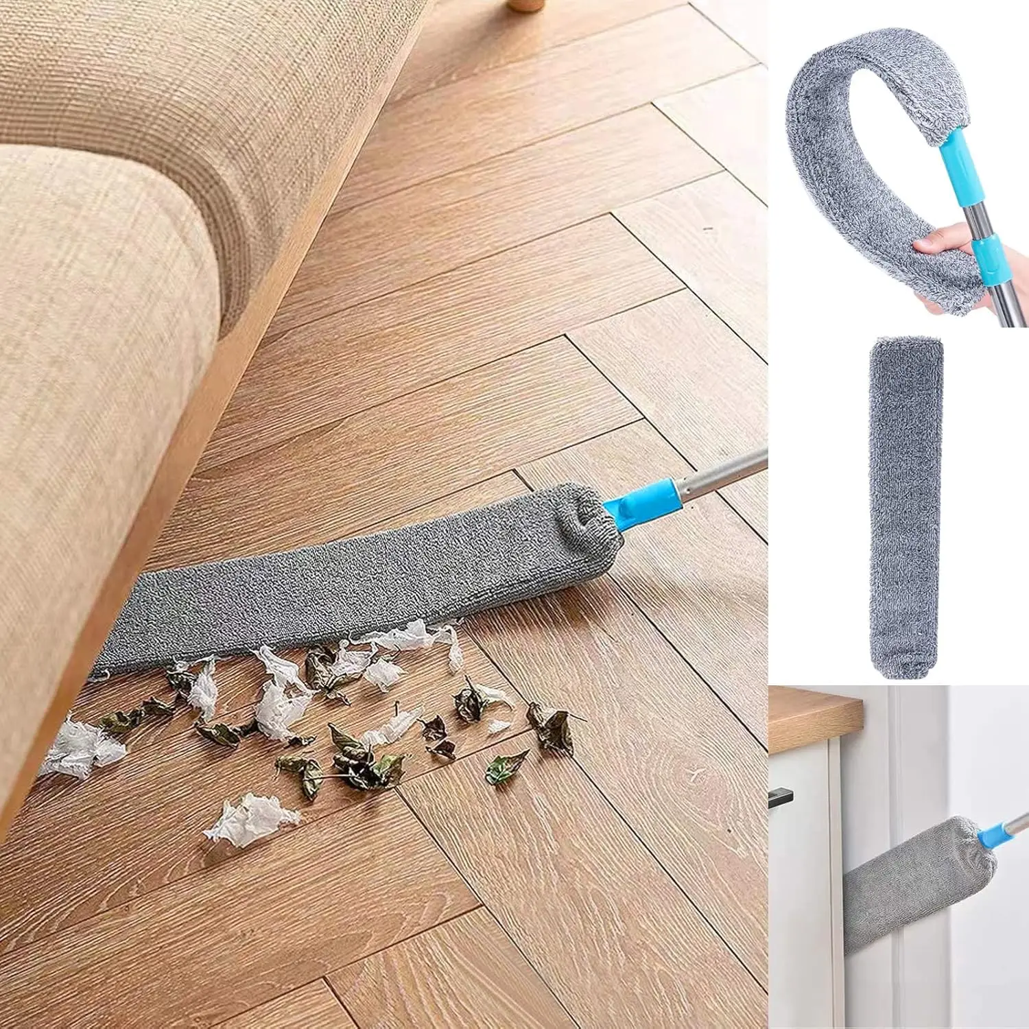 UNTIOR Long Handle Dust Mops Floor Ceiling Cleaning 1/2/3pcs Cloth Mops Bed Bottom Dust Cleaner Removal Household Cleaning Tool