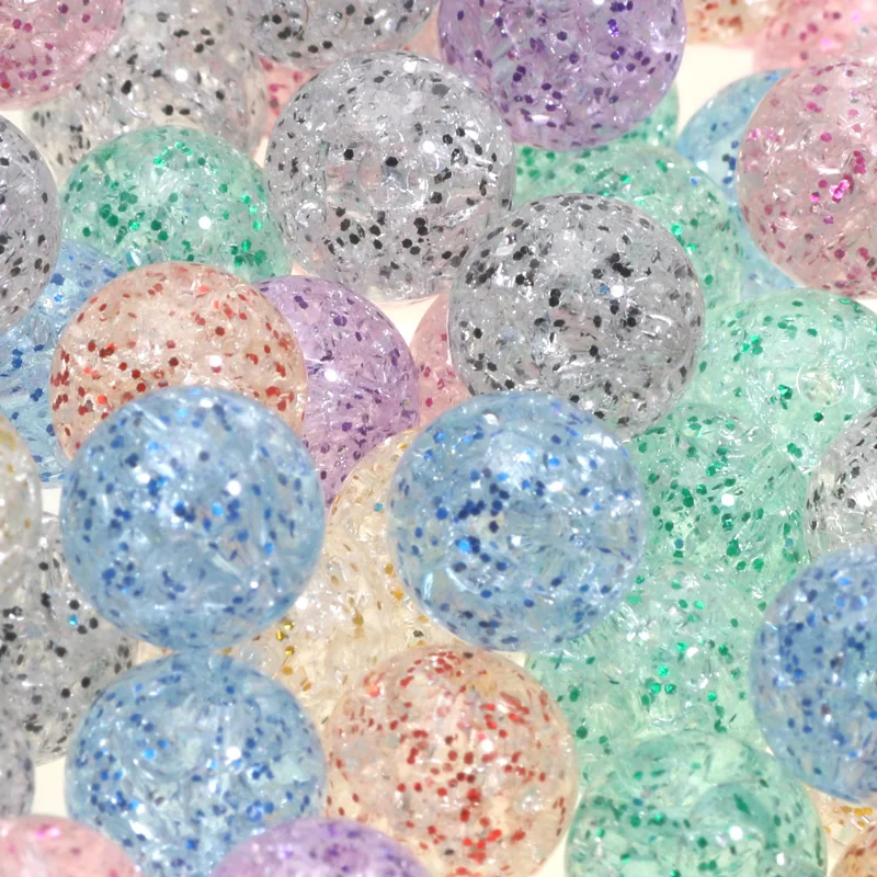 100-30pcs 8 10 12mm Cracked Acrylic Round Beads Glitter Loose Spacer Beads For Jewelry Making Diy Bracelet Necklace Keychain
