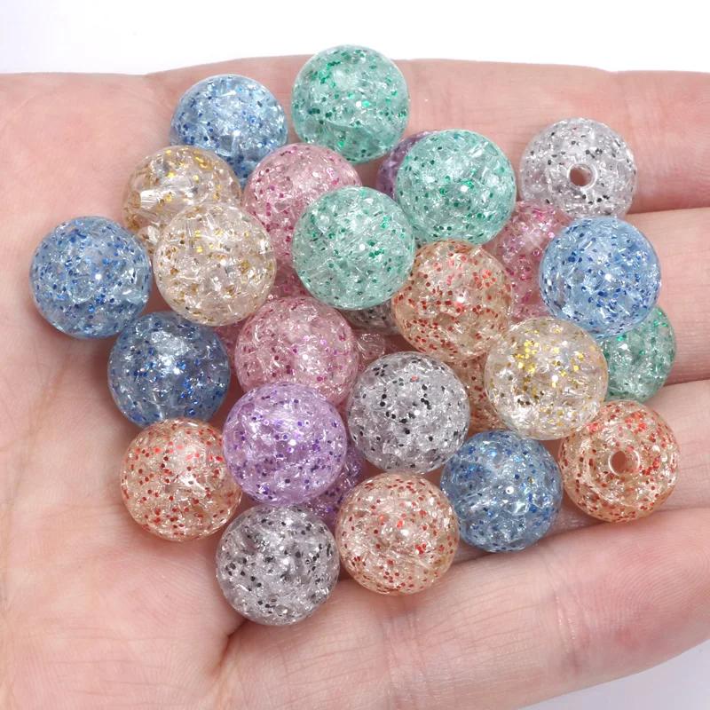 100-30pcs 8 10 12mm Cracked Acrylic Round Beads Glitter Loose Spacer Beads For Jewelry Making Diy Bracelet Necklace Keychain