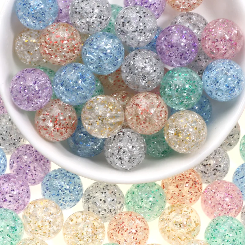100-30pcs 8 10 12mm Cracked Acrylic Round Beads Glitter Loose Spacer Beads For Jewelry Making Diy Bracelet Necklace Keychain
