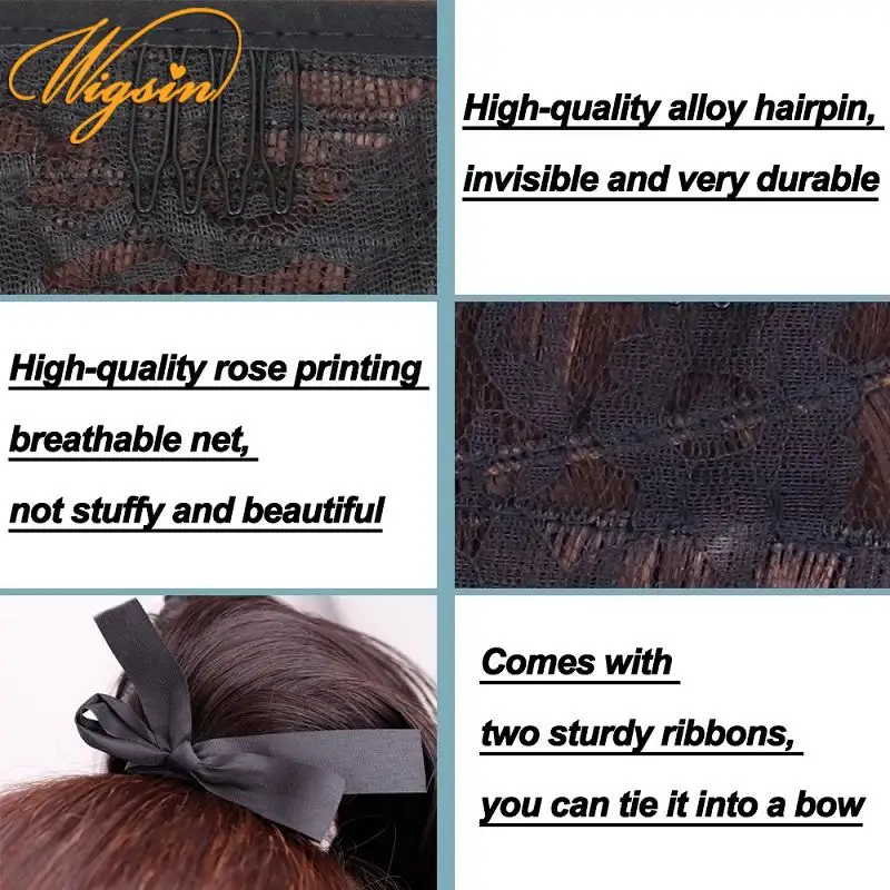 WIGSIN Synthetic 32Inch Long Straight Drawstring Ponytail Clip in Hair Extension Black Blonde Hairpiece for Women