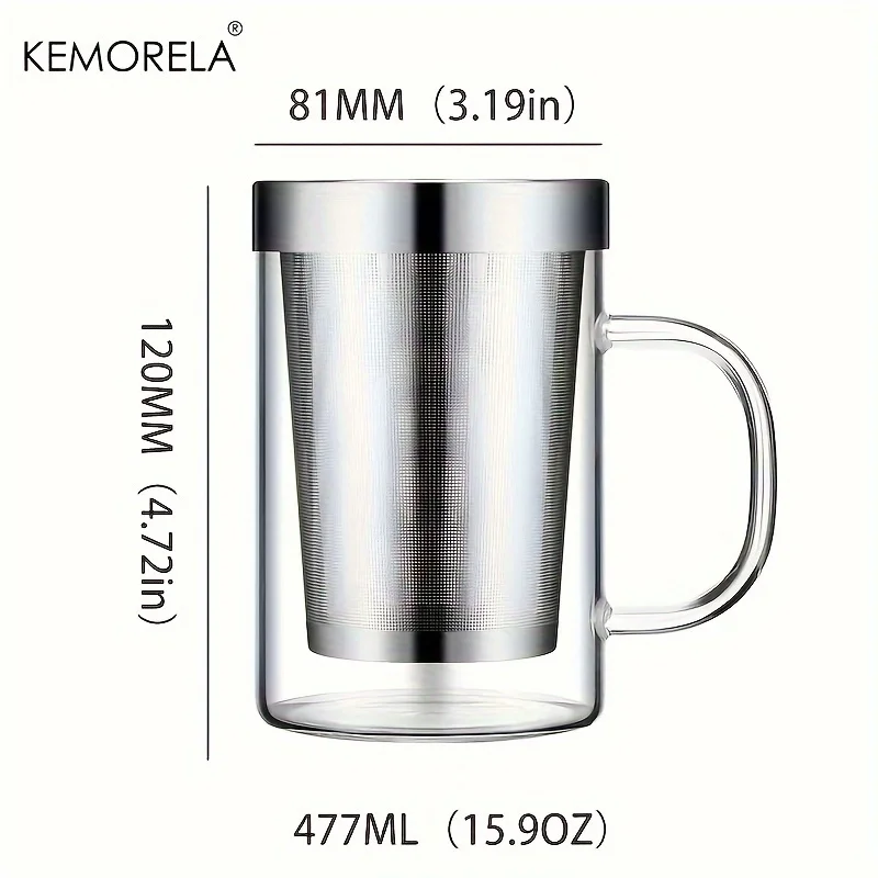 477ML Glass Cup Tea Infuser Mug Borosilicate Glass Tea Mug with Stainless Steel Infuser Home Office Coffee Mug Drinkware