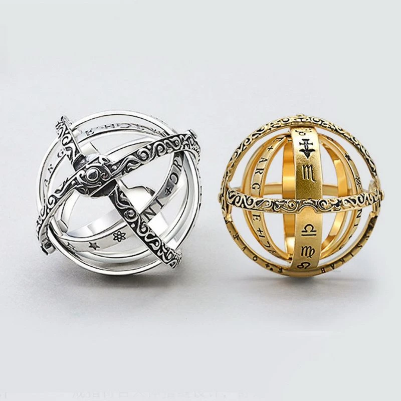 Vintage Astronomical Ball Alloy Men's and Women's Rings Creative Complex Rotating Cosmic Ring Deformable Rotating Ring Necklace