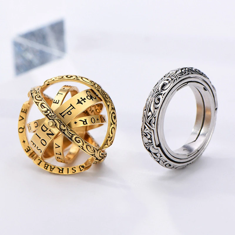 Vintage Astronomical Ball Alloy Men's and Women's Rings Creative Complex Rotating Cosmic Ring Deformable Rotating Ring Necklace