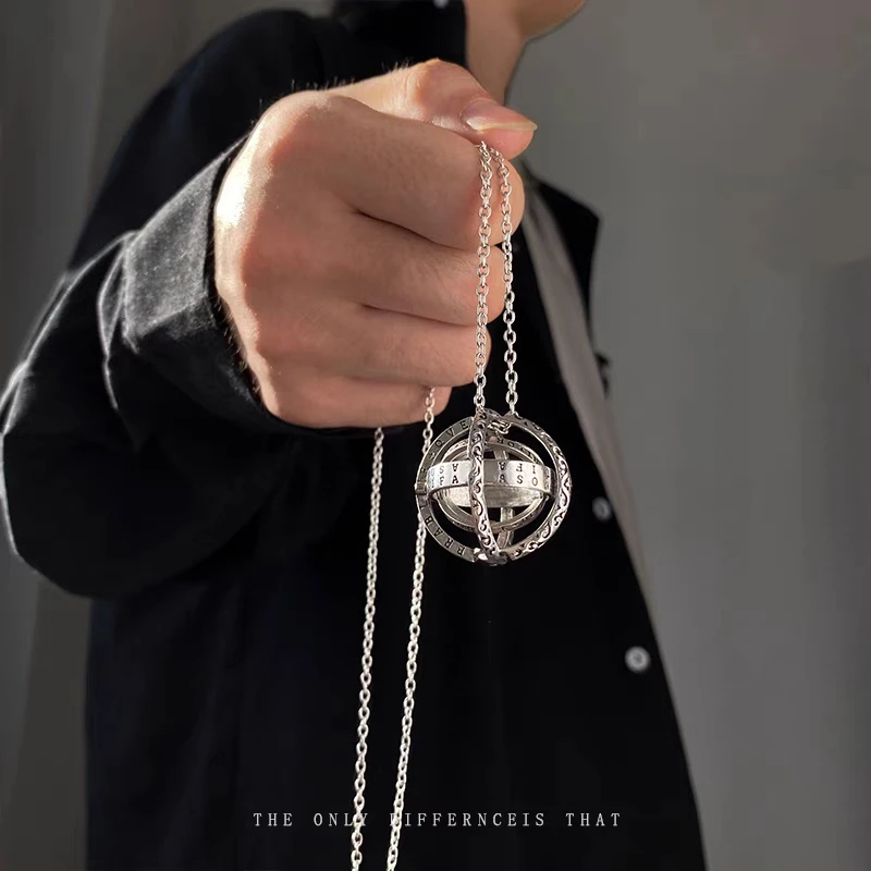 Vintage Astronomical Ball Alloy Men's and Women's Rings Creative Complex Rotating Cosmic Ring Deformable Rotating Ring Necklace