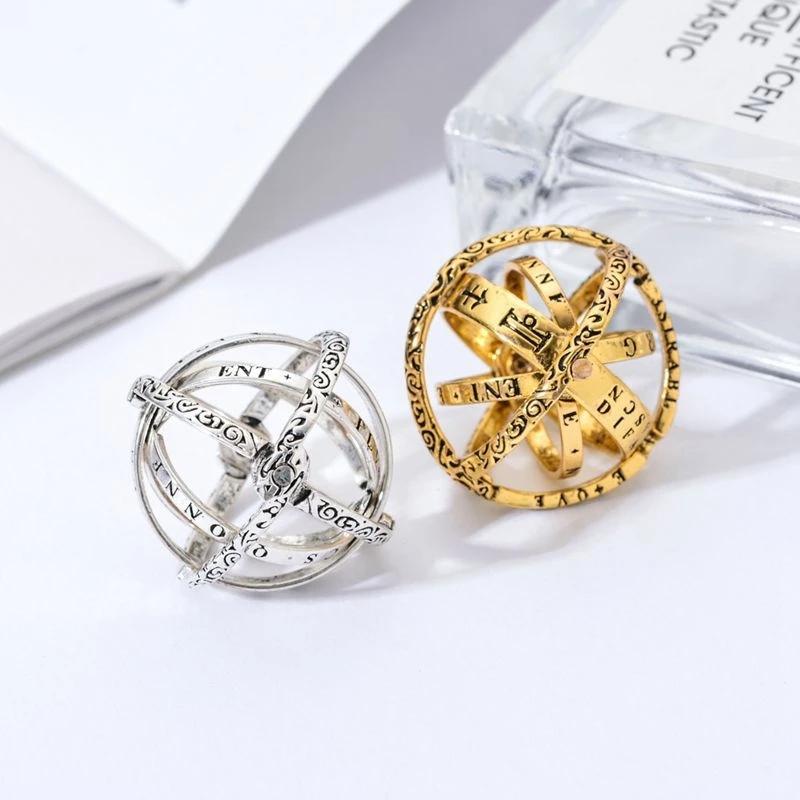 Vintage Astronomical Ball Alloy Men's and Women's Rings Creative Complex Rotating Cosmic Ring Deformable Rotating Ring Necklace