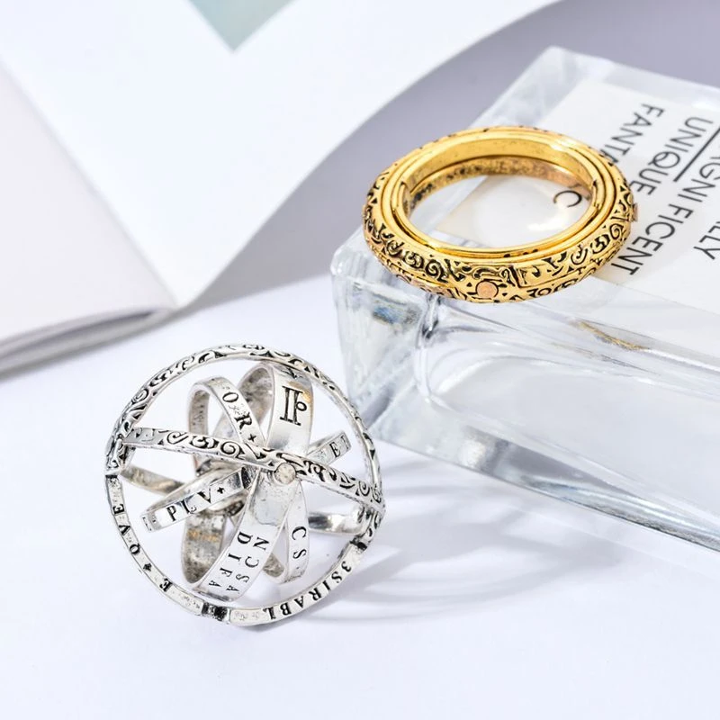 Vintage Astronomical Ball Alloy Men's and Women's Rings Creative Complex Rotating Cosmic Ring Deformable Rotating Ring Necklace