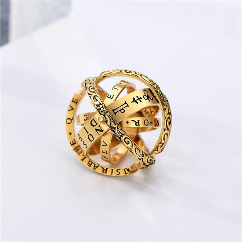 Vintage Astronomical Ball Alloy Men's and Women's Rings Creative Complex Rotating Cosmic Ring Deformable Rotating Ring Necklace