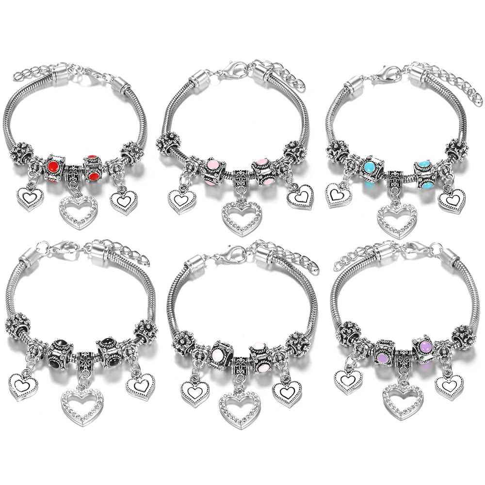 Multi Style Rhinestone 6 Color Beaded Bangle Lobster Buckle Adjustable Snake Chain Elephant Bracelet Pendant Woman Jewelry Gift