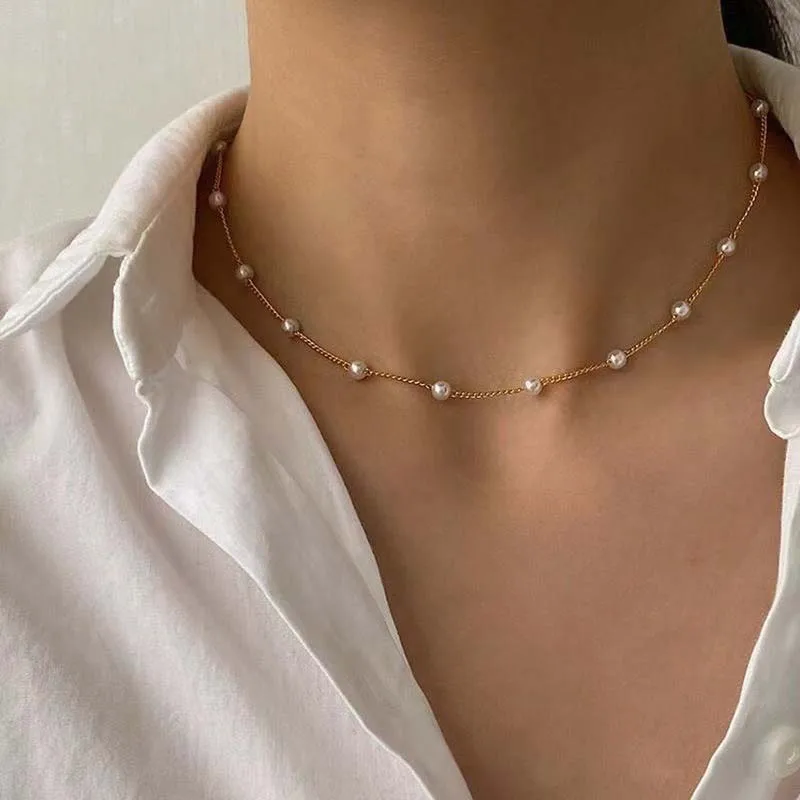 New Beads Women's Neck Chain Kpop Pearl Choker Necklace Gold Color Goth Chocker Jewelry On The Neck Pendant 2026 Collar For Girl