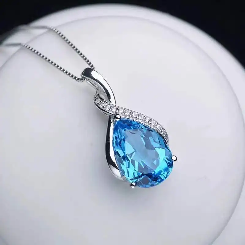 Buyee 925 Sterling Silver Female Stone Pendant Chain Natural Amethyst & Aquamarine Necklace for Women Fashion Fine Jewelry Chain