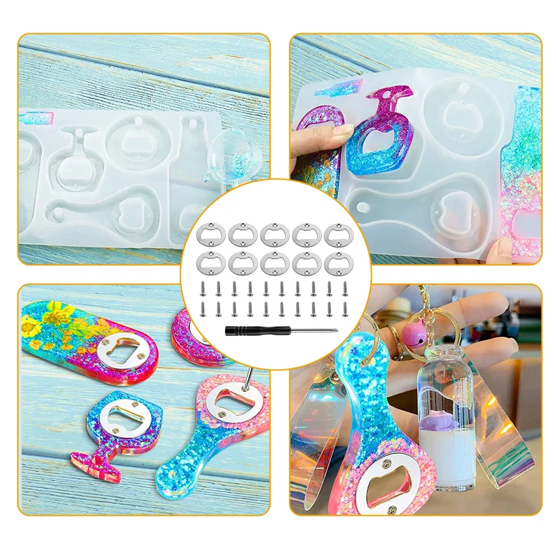 DIY Bottle Opener Tools Set Resin Molds Beer Opener Silicone Mold Making Jewelry Casting Wine Corkscrew Screwdriver Wrench Kit