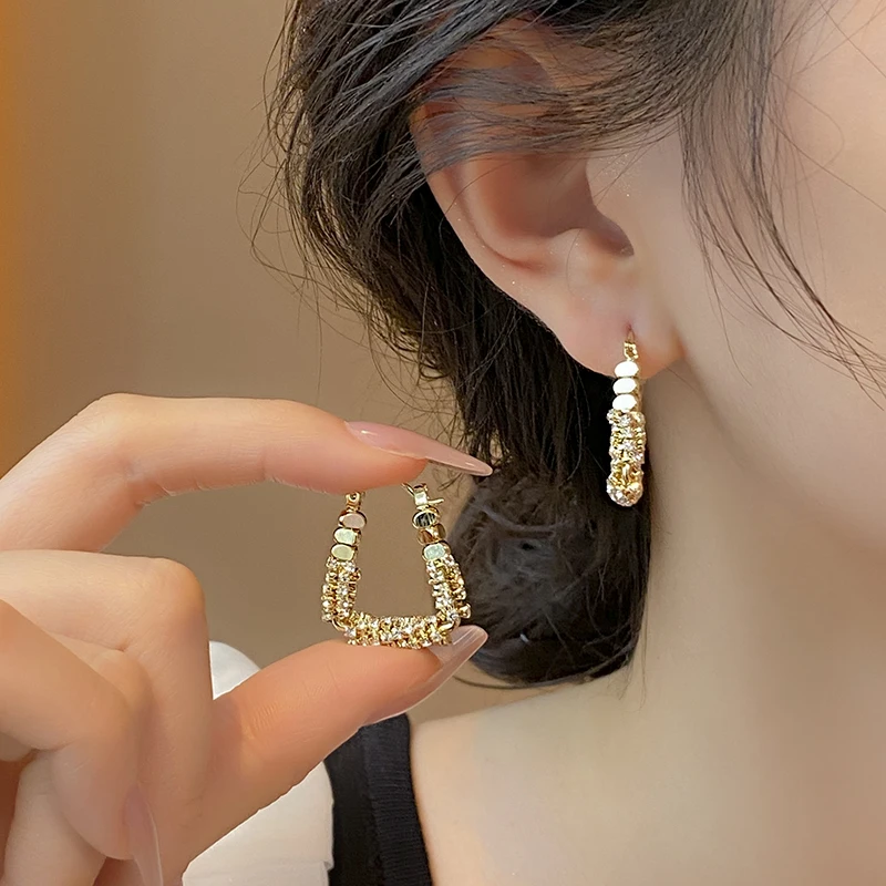 New Year's Design: Geometric Irregular Micro Set Zircon Metal Earrings Luxury Ear Accessories for Women in 2025 Fashion Jewelry