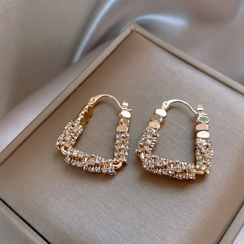 New Year's Design: Geometric Irregular Micro Set Zircon Metal Earrings Luxury Ear Accessories for Women in 2025 Fashion Jewelry