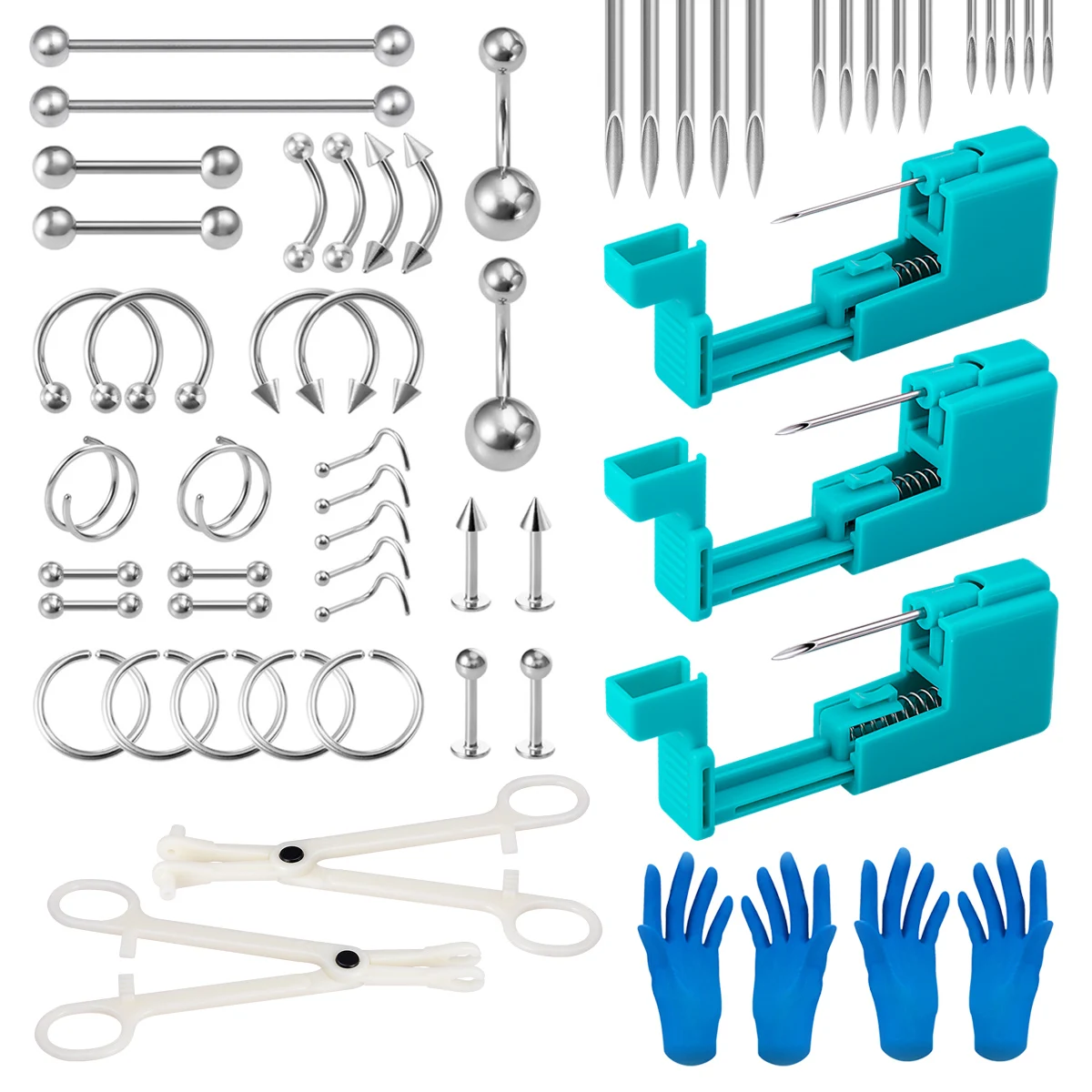 Sterile Body Piercing Tool Set With Piercing Needles Clamp Forceps Tongue Belly Nose Ring Lip Ear Piercing Gun Body Jewelry Kit