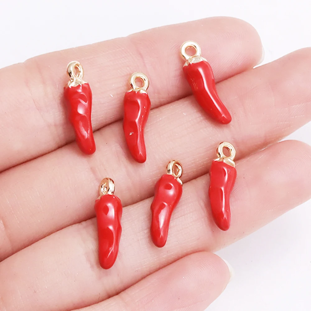 10Pcs 3D Pepper Enamel Alloy Pendant Cute Mini Red Chili Food Charm for Women's Bracelet Earrings DIY Jewelry Making Accessory