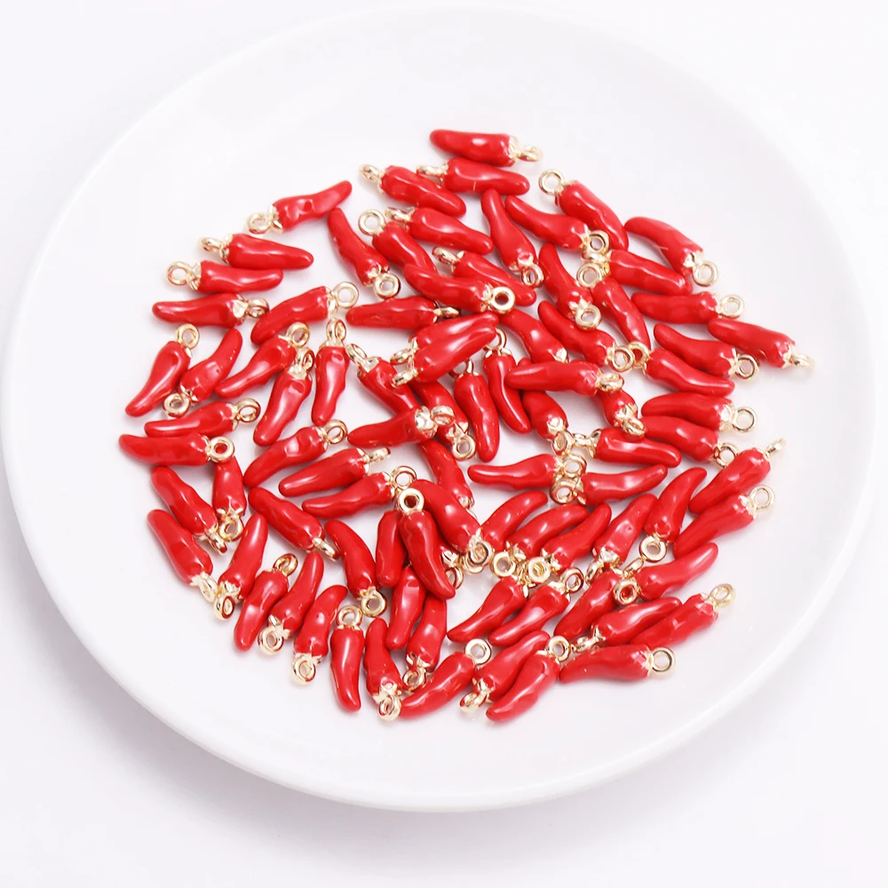 10Pcs 3D Pepper Enamel Alloy Pendant Cute Mini Red Chili Food Charm for Women's Bracelet Earrings DIY Jewelry Making Accessory