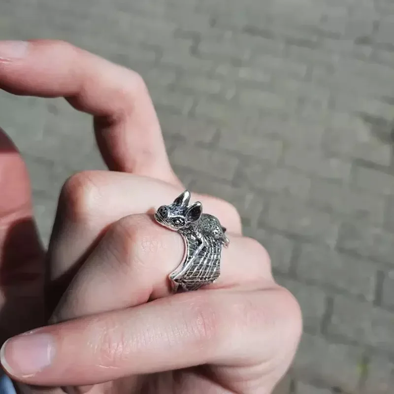 Retro Dark Bat Ring For Men Silver Color 3 colors Street Punk Gothic Adjustable Ring Handmade Jewelry Biker Accessories Man Gift