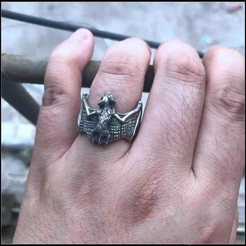 Retro Dark Bat Ring For Men Silver Color 3 colors Street Punk Gothic Adjustable Ring Handmade Jewelry Biker Accessories Man Gift