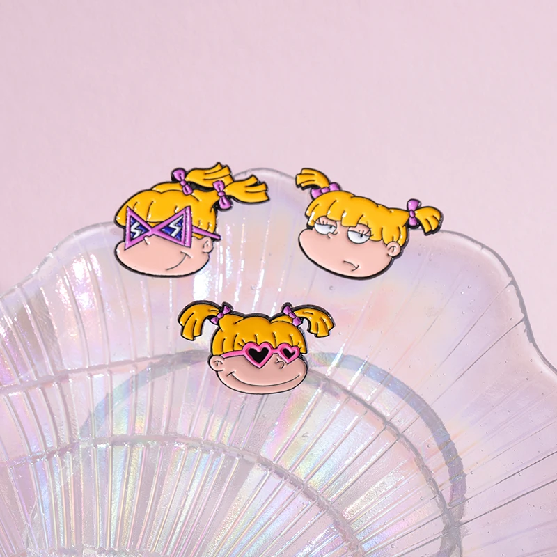 Naughty Cool Girl Enamel Pins Custom Yellow Haired Girl Brooches Lapel Badges Cartoon Funny Jewelry Gift for Friends