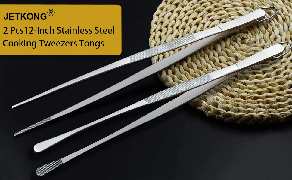12inch Kitchen Tweezers Fine Tweezer Tongs Extra-Long Stainless Steel Cooking Tweezers for Kitchen Food Cooking Sea Food and BBQ