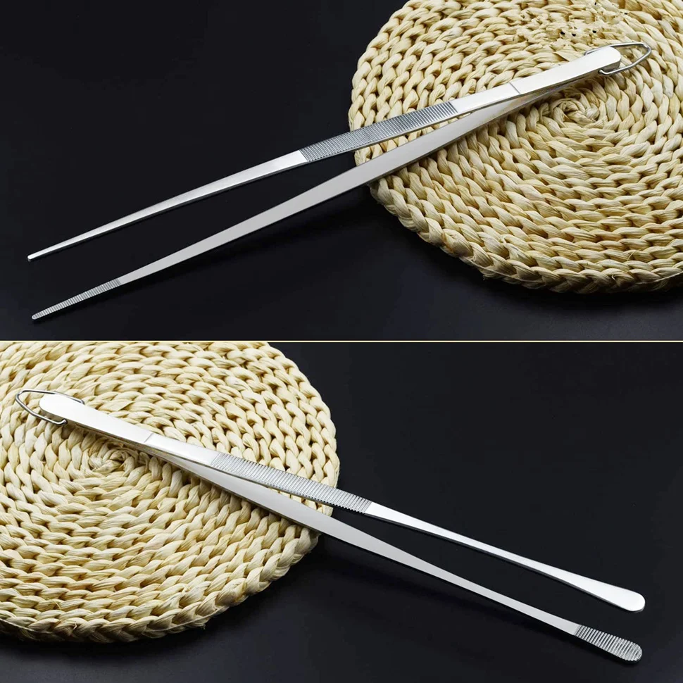 12inch Kitchen Tweezers Fine Tweezer Tongs Extra-Long Stainless Steel Cooking Tweezers for Kitchen Food Cooking Sea Food and BBQ