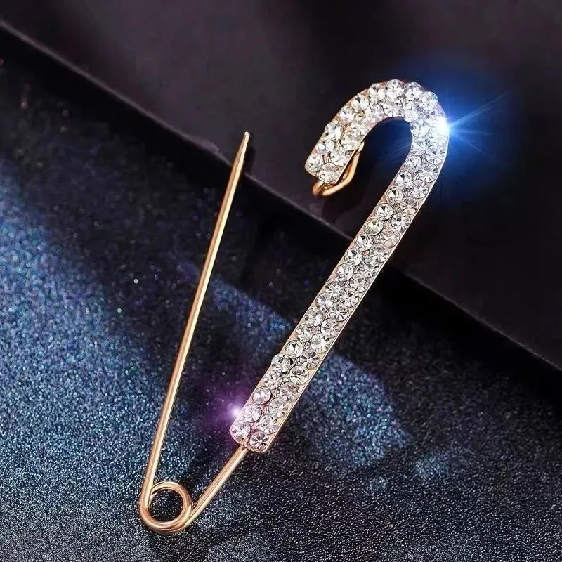 Luxury Elegent Gold Color Crystal Zircon Pins Fashion Women Rhinestones Brooches Safety Metal Pin Shawl Scarf Jeans Buckle Party