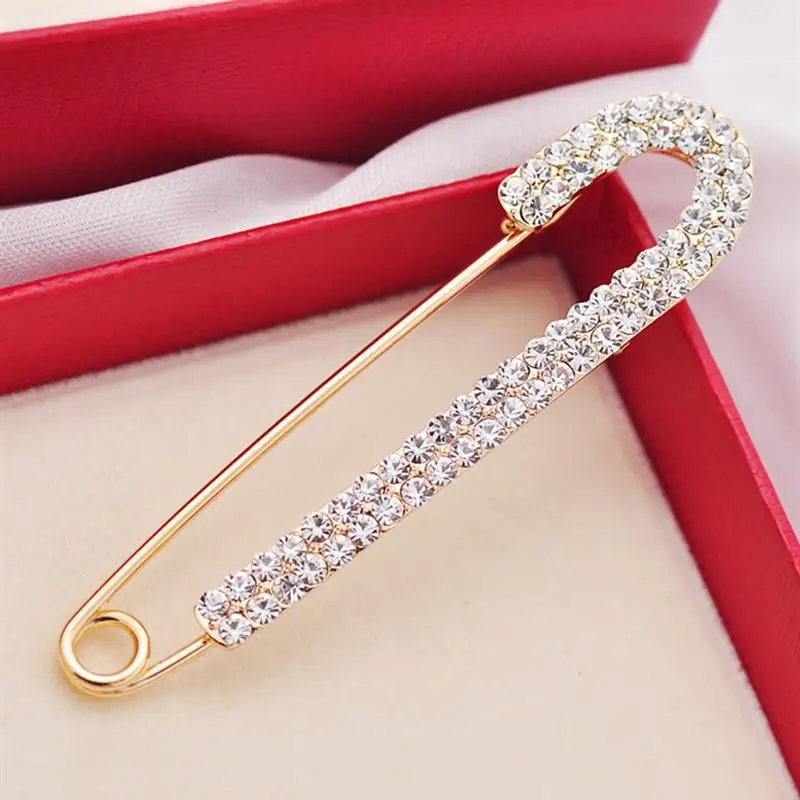 Luxury Elegent Gold Color Crystal Zircon Pins Fashion Women Rhinestones Brooches Safety Metal Pin Shawl Scarf Jeans Buckle Party