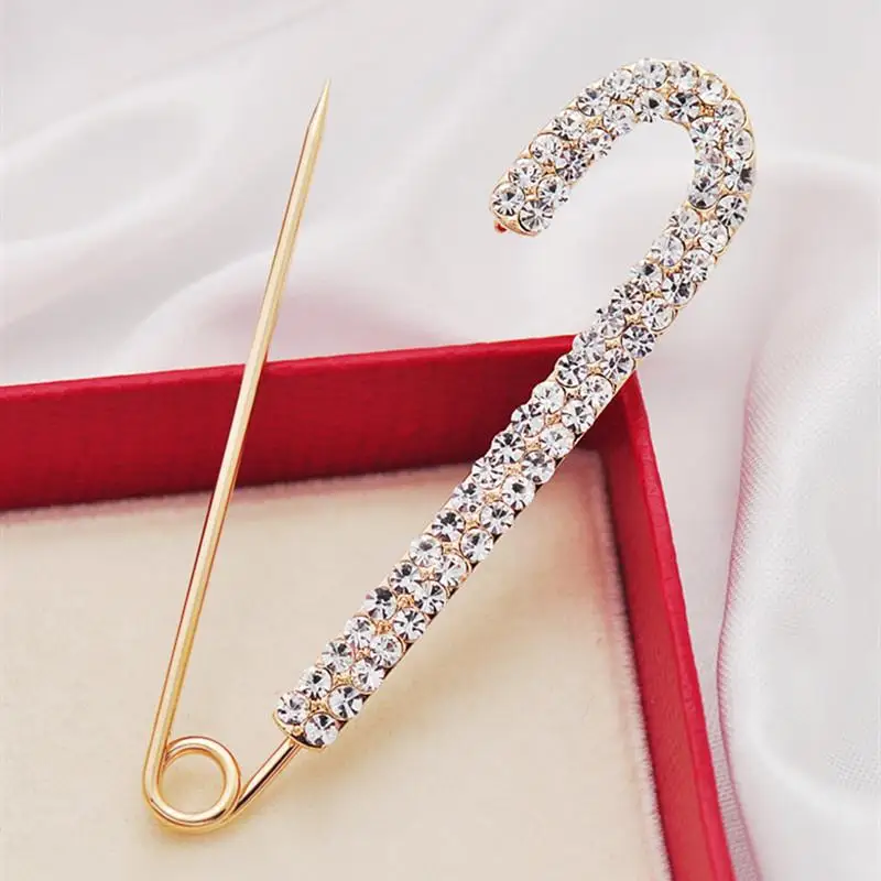 Luxury Elegent Gold Color Crystal Zircon Pins Fashion Women Rhinestones Brooches Safety Metal Pin Shawl Scarf Jeans Buckle Party