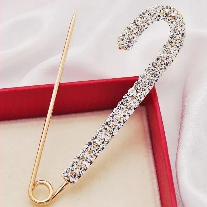 Luxury Elegent Gold Color Crystal Zircon Pins Fashion Women Rhinestones Brooches Safety Metal Pin Shawl Scarf Jeans Buckle Party