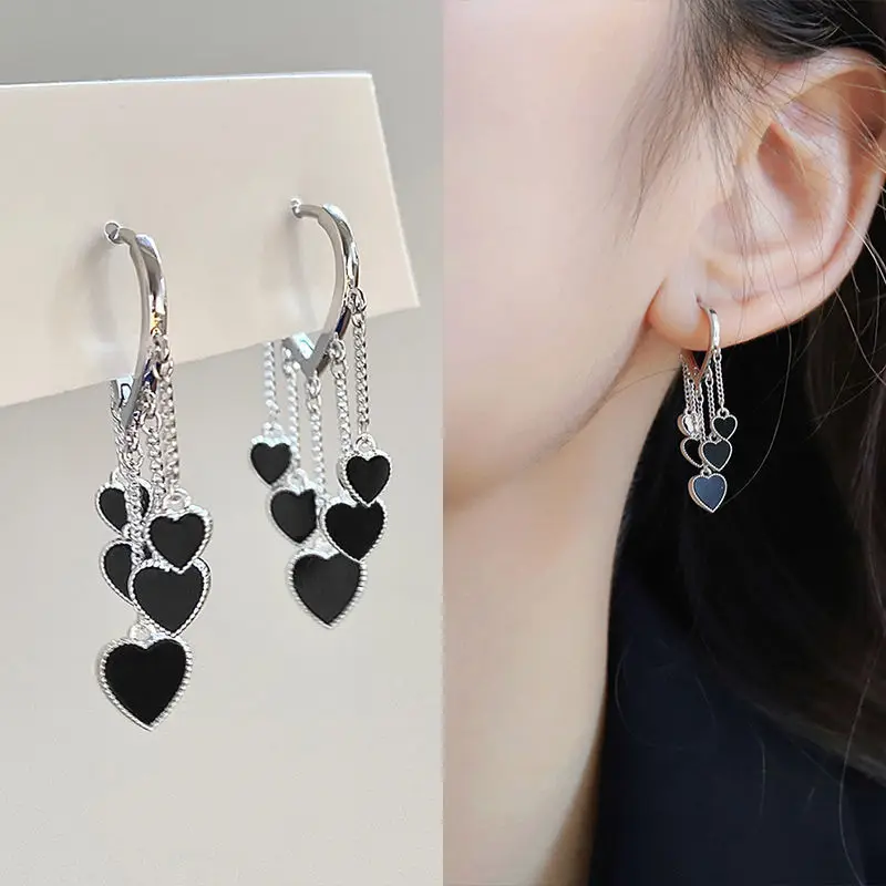 Punk Gothic Heart Earrings For Women Fashion Korean Jewelry Gifts Accessories Star Thorn Heart Colored Crystal Pendant Ear Hooks