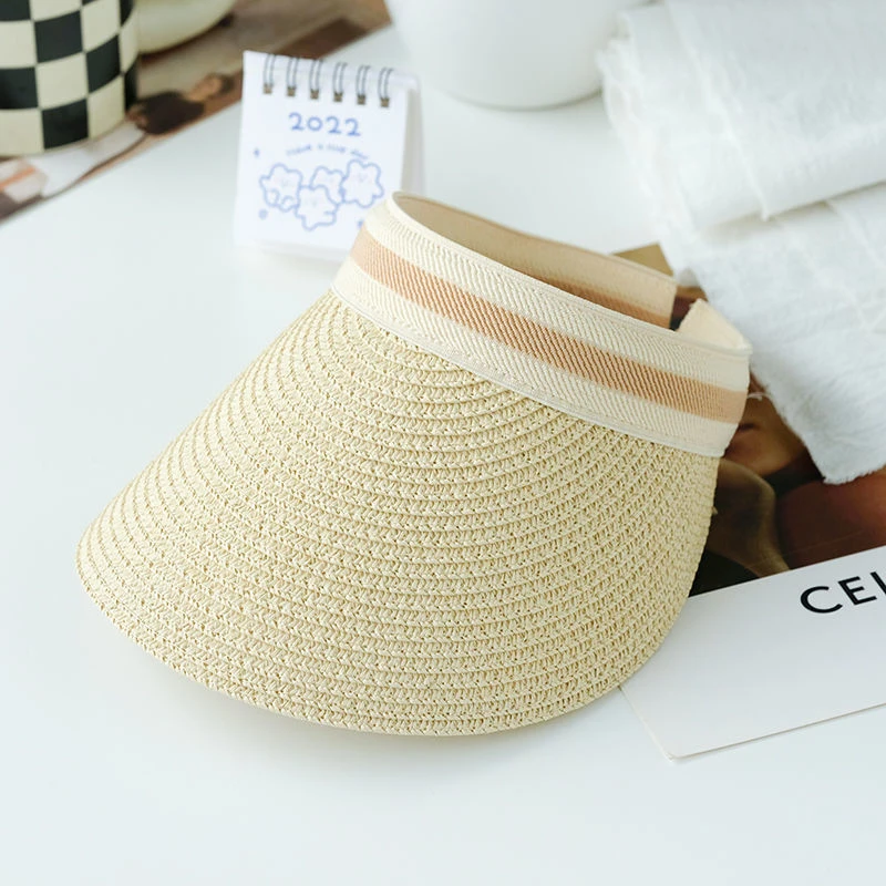 Woman New Fashion Sun Hats Female Outdoor Visor Beach Caps Breathable Empty Top Straw Cap Female Anti-UV Beach Cap