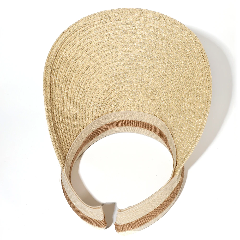 Woman New Fashion Sun Hats Female Outdoor Visor Beach Caps Breathable Empty Top Straw Cap Female Anti-UV Beach Cap