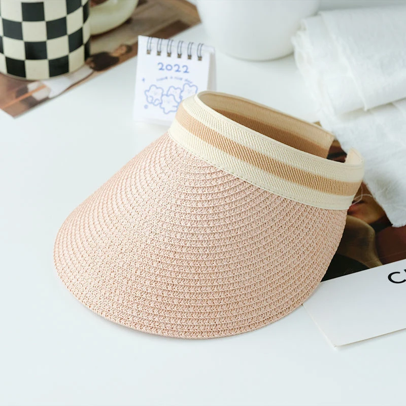 Woman New Fashion Sun Hats Female Outdoor Visor Beach Caps Breathable Empty Top Straw Cap Female Anti-UV Beach Cap