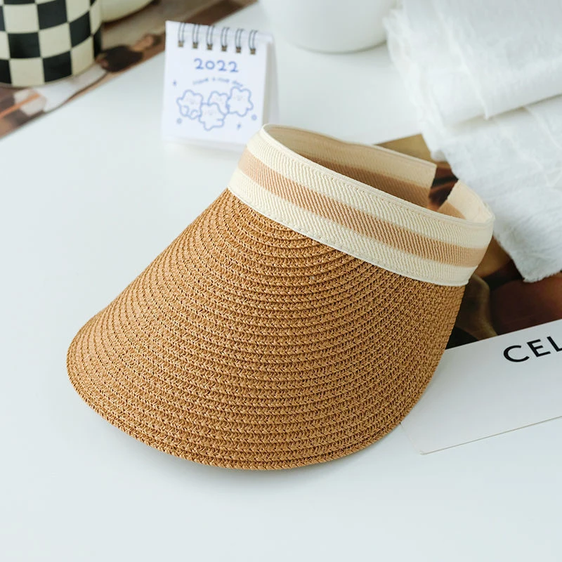 Woman New Fashion Sun Hats Female Outdoor Visor Beach Caps Breathable Empty Top Straw Cap Female Anti-UV Beach Cap