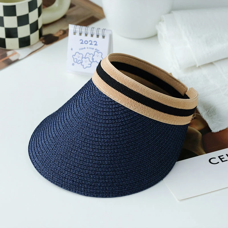 Woman New Fashion Sun Hats Female Outdoor Visor Beach Caps Breathable Empty Top Straw Cap Female Anti-UV Beach Cap