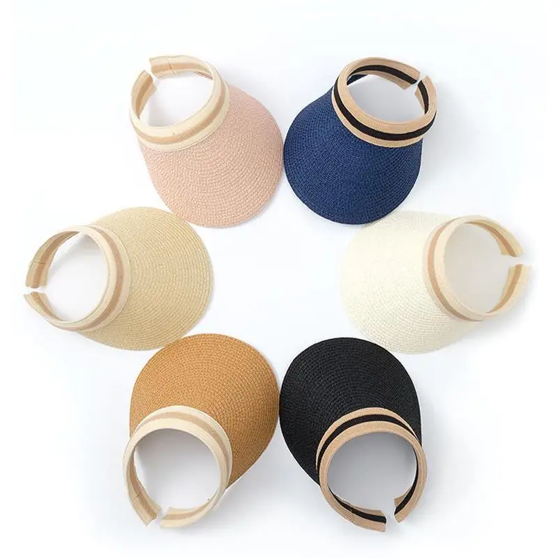 Woman New Fashion Sun Hats Female Outdoor Visor Beach Caps Breathable Empty Top Straw Cap Female Anti-UV Beach Cap